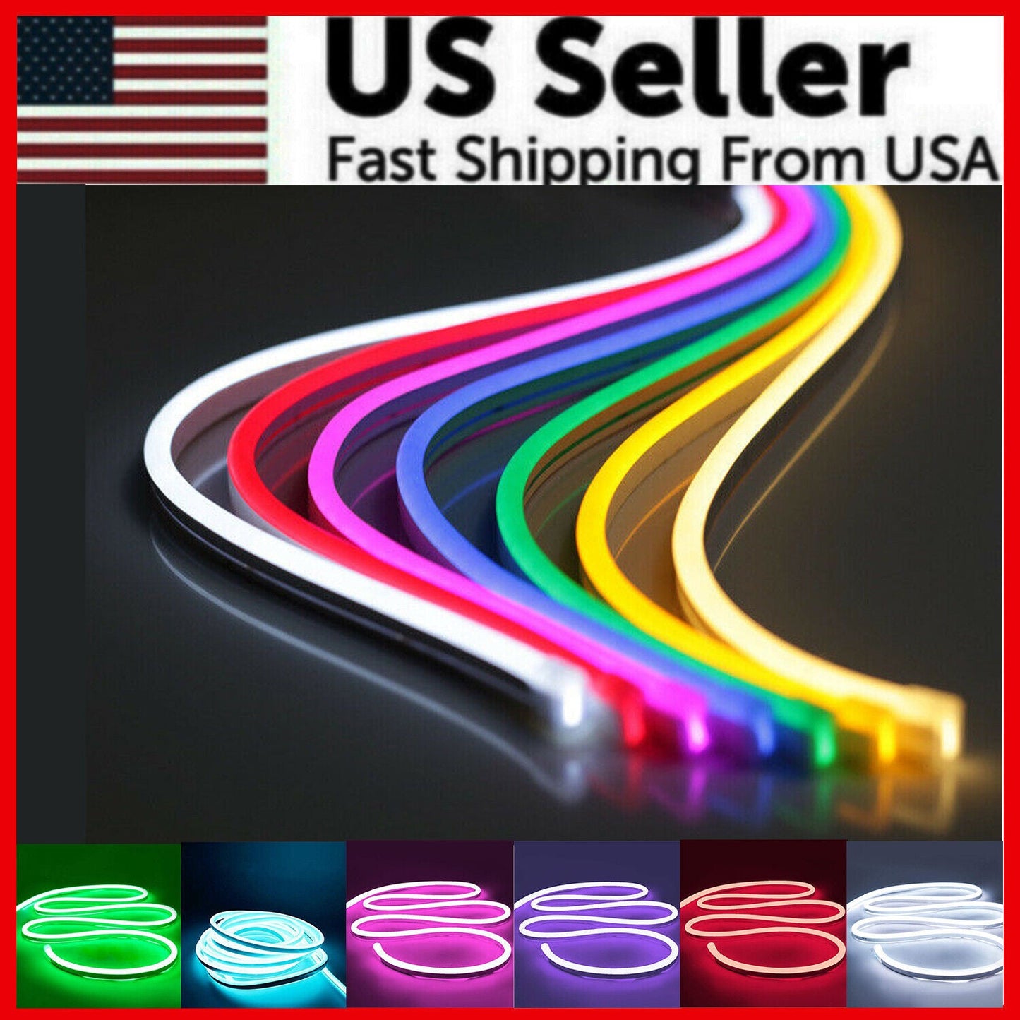 1M 2M 3M 5M 12V Flexible Sign Neon Lights Silicone Tube LED Strip Waterproof USA